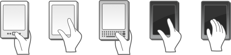 Comparison icon ideas, featuring different hand gestures interacting with various Kindle devices.